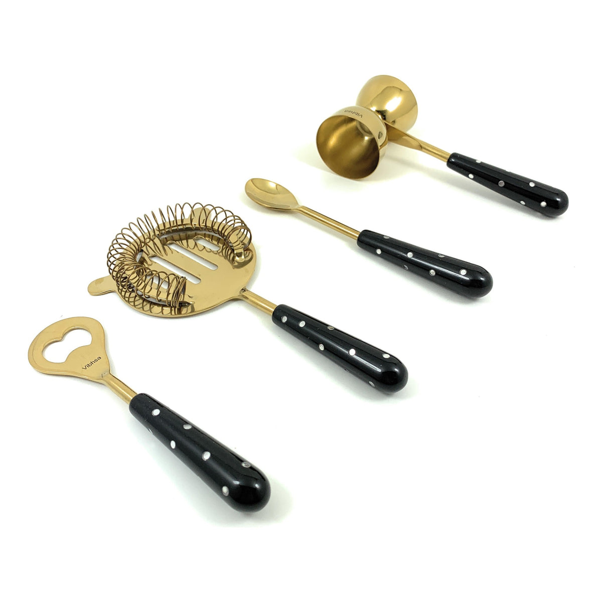 Vibhsa 4-Piece Bar Tools Kit | Gold & Black Resin Handle, Stainless Steel, Gift Box