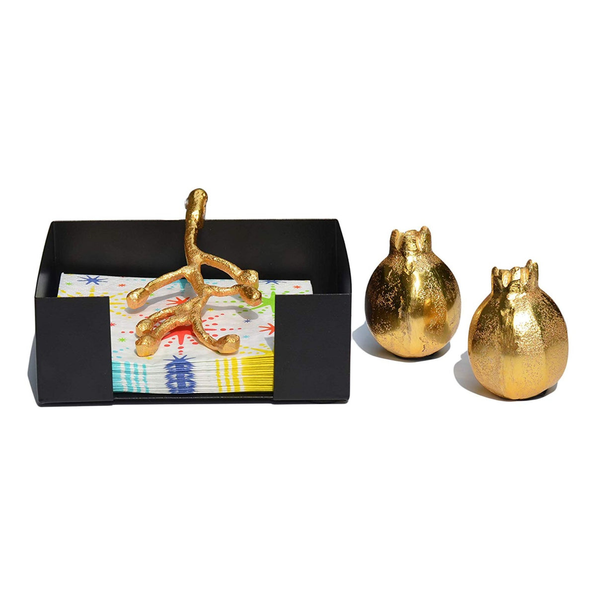 Unique Napkin Holder and Salt & Pepper Shakers Set (Gold)