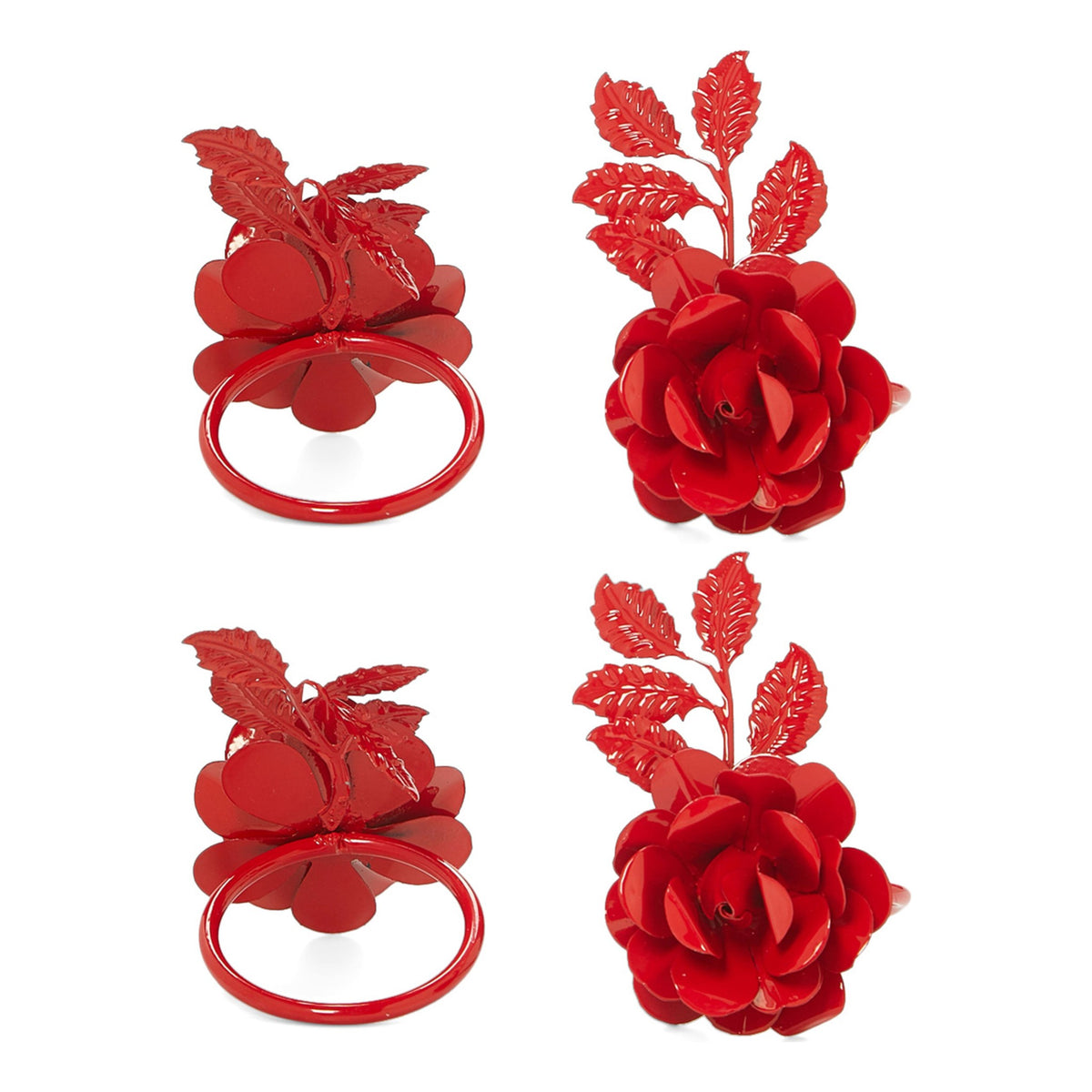 Vibhsa Red Rose Napkin Rings | Set of 4, Handcrafted