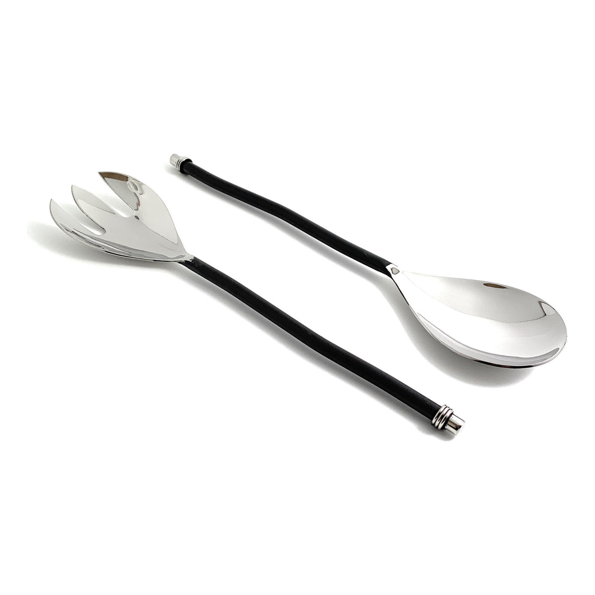 Vibhsa Salad Serving Set of 2 (Twisted Handle, Silver Finish)