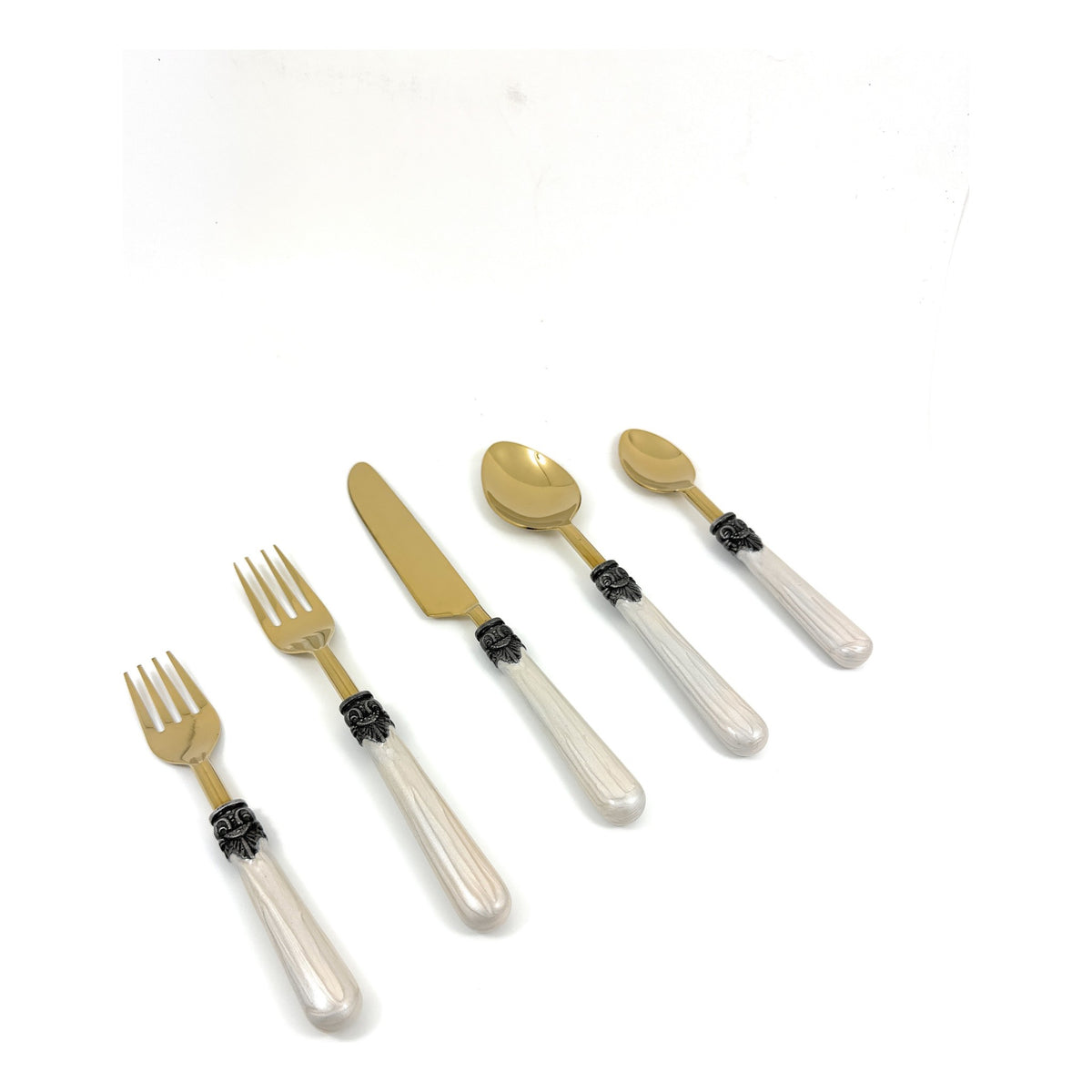 Vibhsa White Resin Handle Flatware set of 20 Antique Design