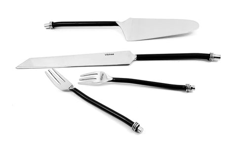 Cake Cutting & Serving Set with Forks (Black, Twisted Handle)