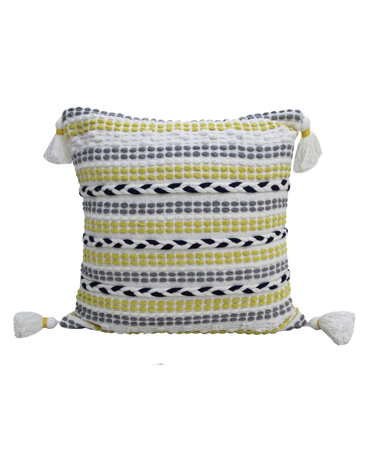 Vibhsa Ivory, Yellow & Black Braided Throw Pillow 20x20