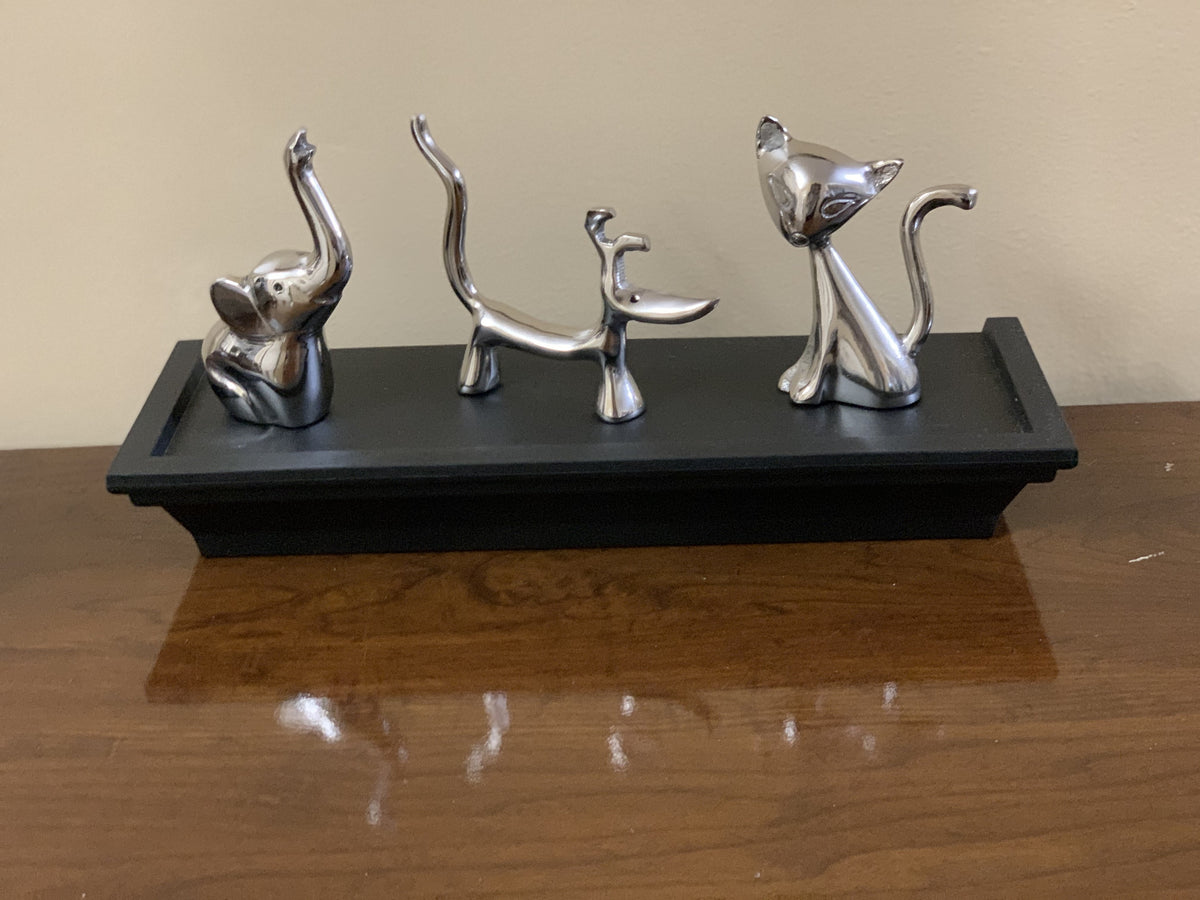 Vibhsa Dog Cat & Elephant Ring Holders Set - Silver