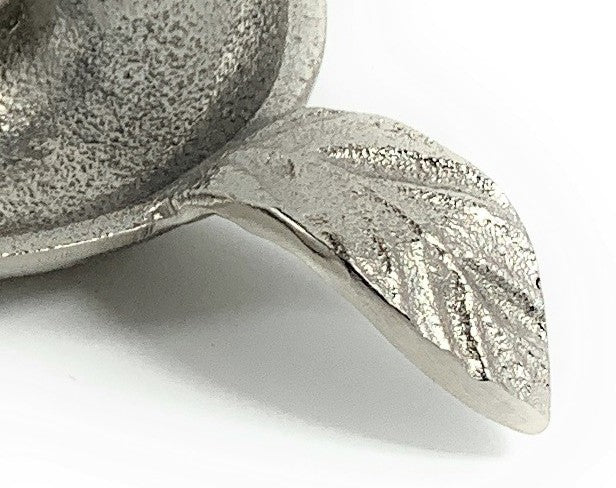 Vibhsa Silver Taper Candlestick Holder Dish | Set of 2, Leaf Handle, Rustic Aluminum