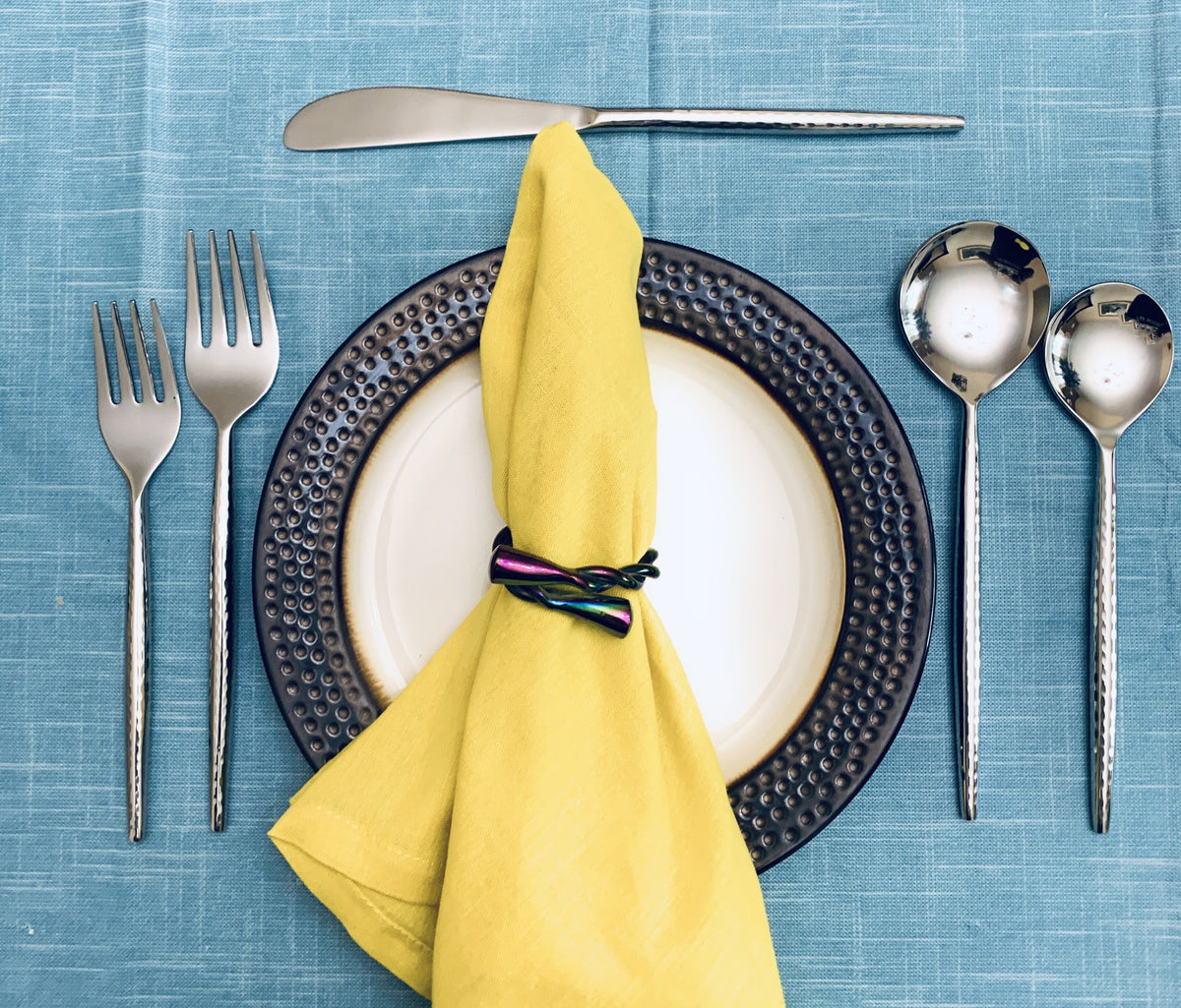Hammered Flatware Stainless Steel Set of 5 Pieces