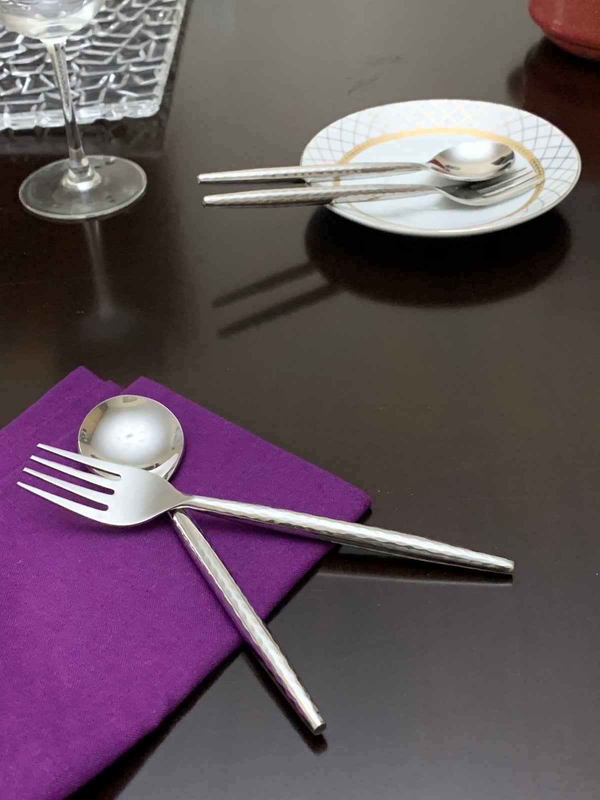 Hammered Flatware Stainless Steel Set of 5 Pieces