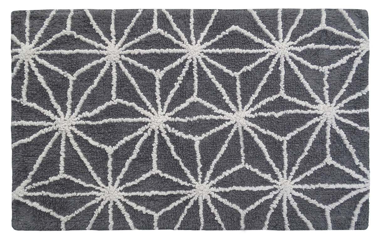 Vibhsa Bath Rug Geometric Pattern in Grey & Ivory