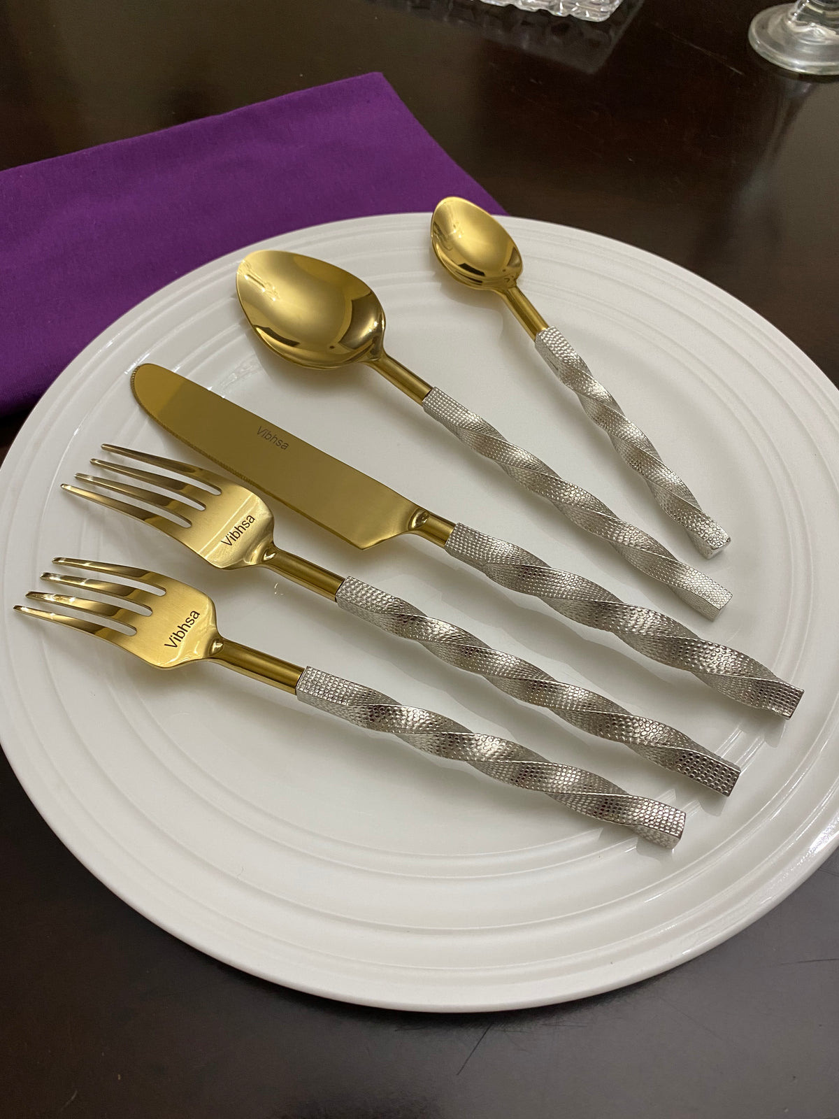 Vibhsa Gold Stainless Steel Flatware Set of 20 PC