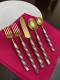 Golden Stainless Steel Flatware Set of 5 PC (Twsited)