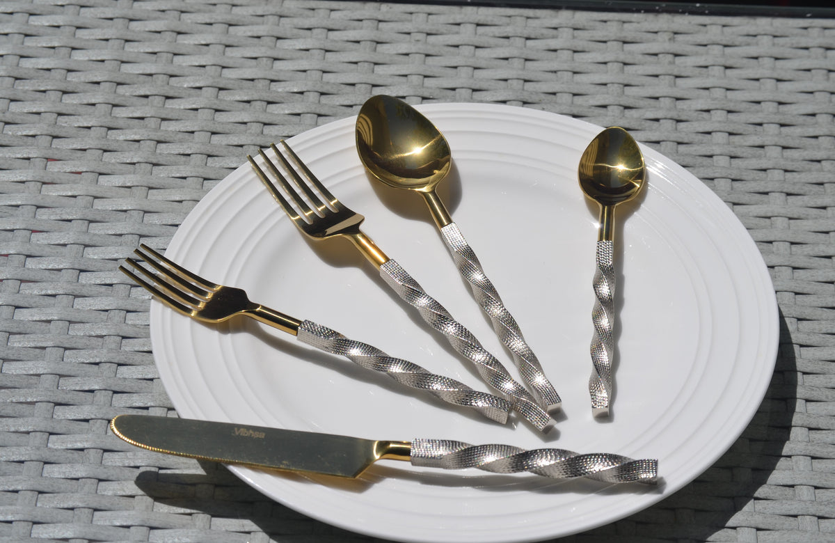 Vibhsa Gold Stainless Steel Flatware Set of 20 PC