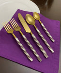 Golden Stainless Steel Flatware Set of 5 PC (Twsited)