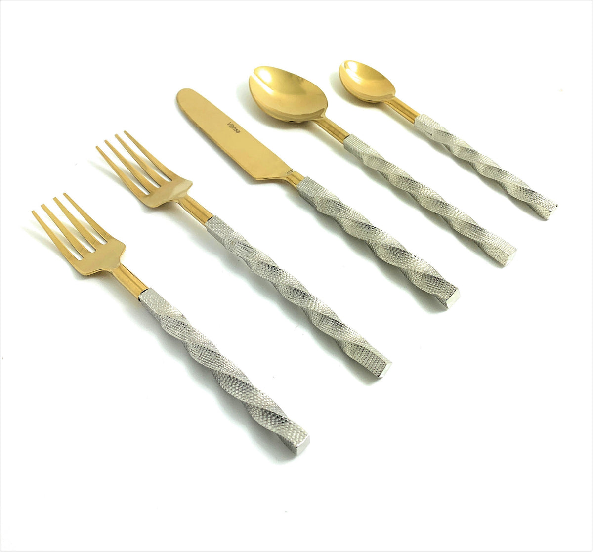 Vibhsa Gold Stainless Steel Flatware Set of 5 PC | Twisted Handle, Service for 1