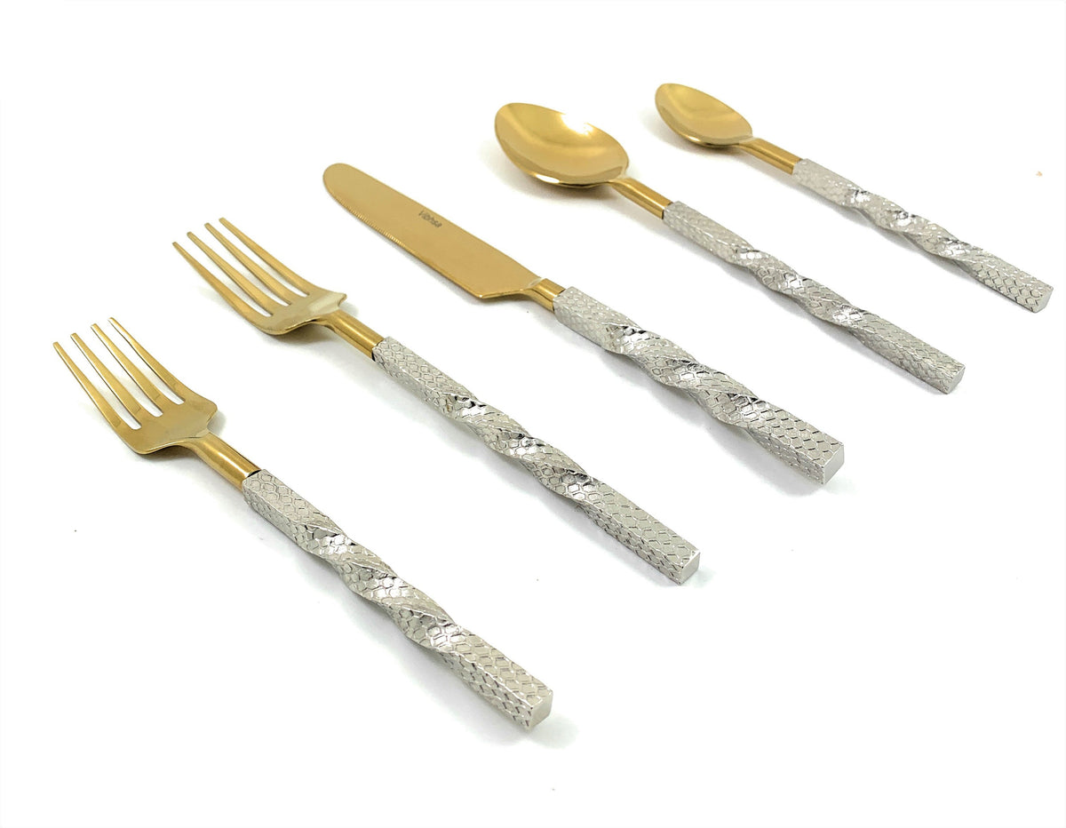 Vibhsa Gold Stainless Steel Flatware Set of 5 Pieces | Service for 1, Gift Box
