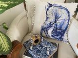 Blue Decorative Pillow with Pom-Poms Cat 18"x18"