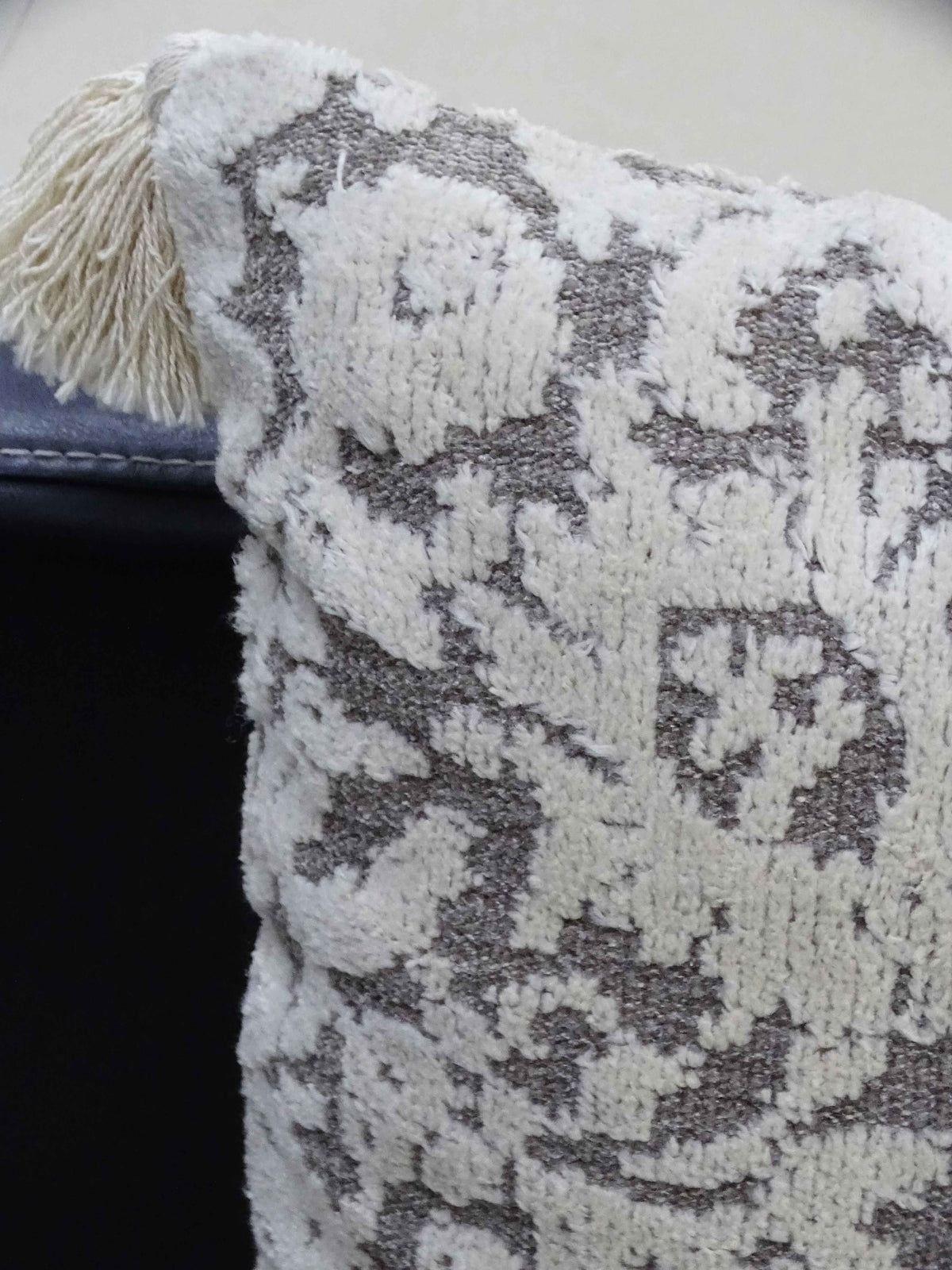 Vibhsa Grey Damask Throw Pillow 20x20 with Tassels