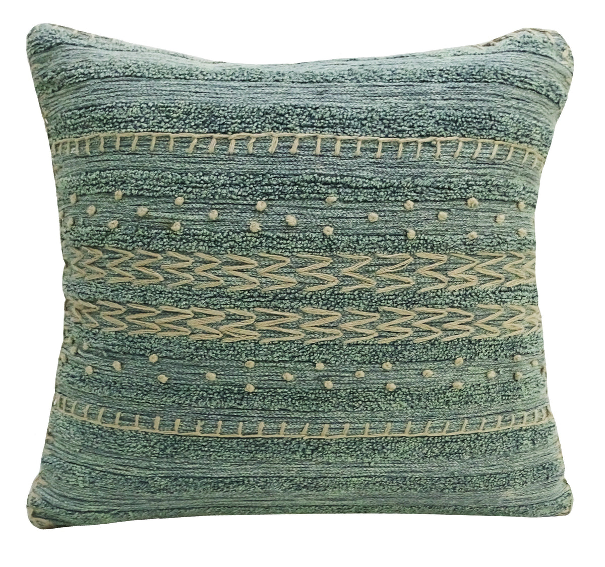 Vibhsa Teal & Grey Embroidered Throw Pillow 20x20, Cotton