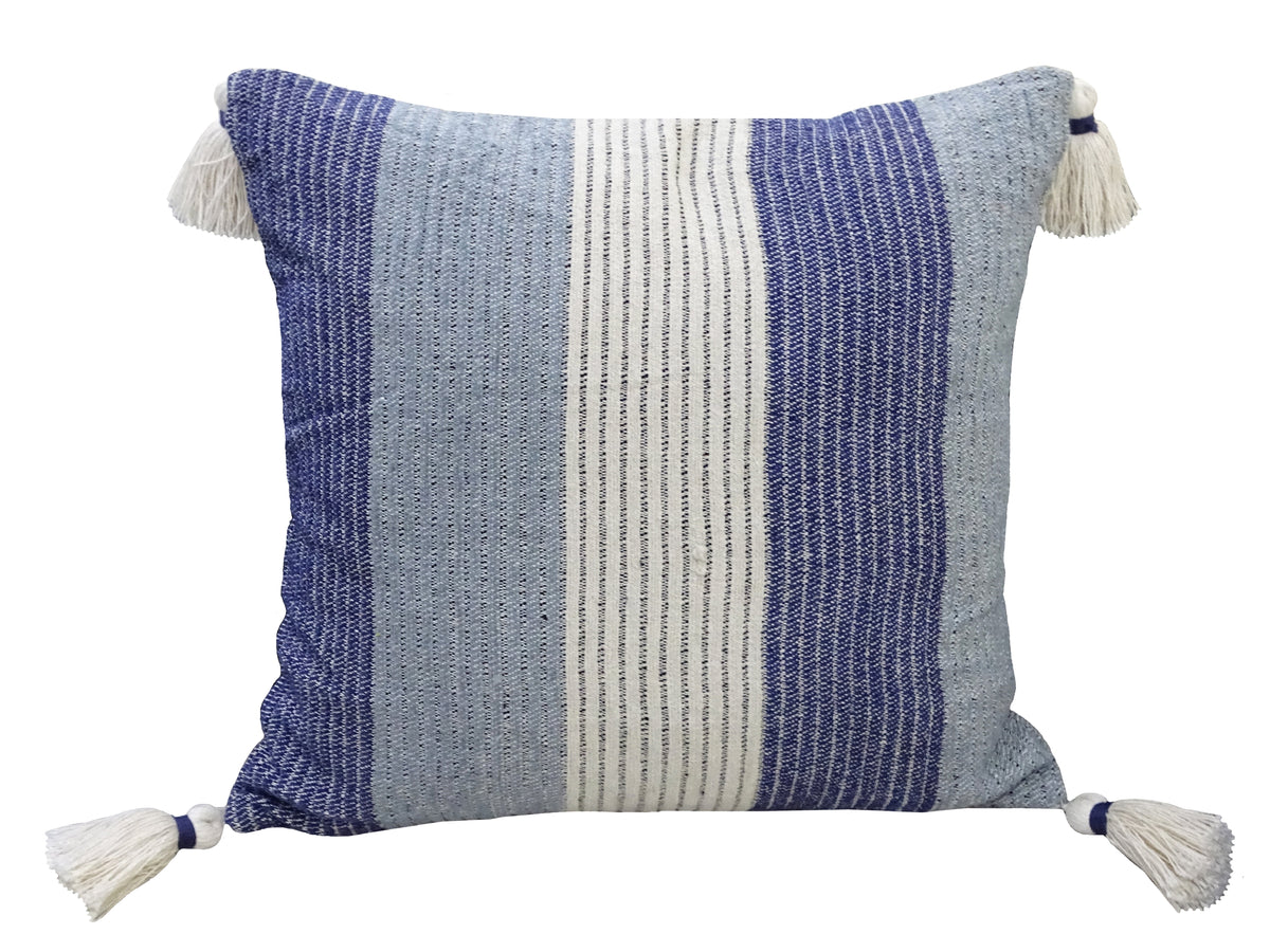 Vibhsa Navy & Ivory Striped Handwoven Throw Pillow 20x20, Cotton