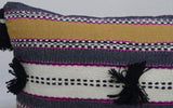 Handwoven 14"X 24" Throw Pillow with Pom-Poms