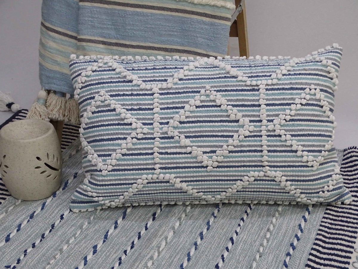 Vibhsa Grey Diamond Handwoven Lumbar Pillow 14x24, Cotton