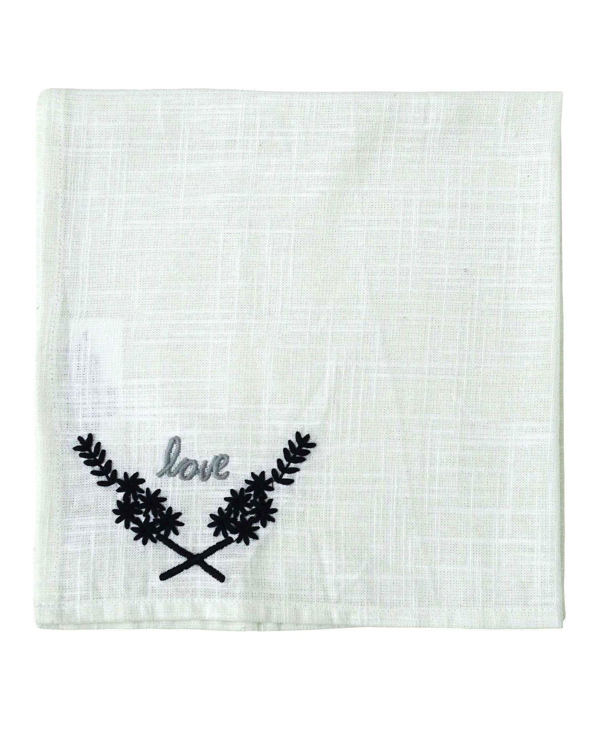 Vibhsa Cotton Table Napkins | Set of 4, "Love" Embroidery, 20"x20"