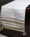 Woven Cotton Table Runner Off White and Beige 16 x 90 inches