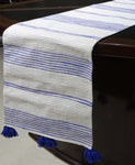 Cotton Table Runner with Blue Stripes 16"x90"