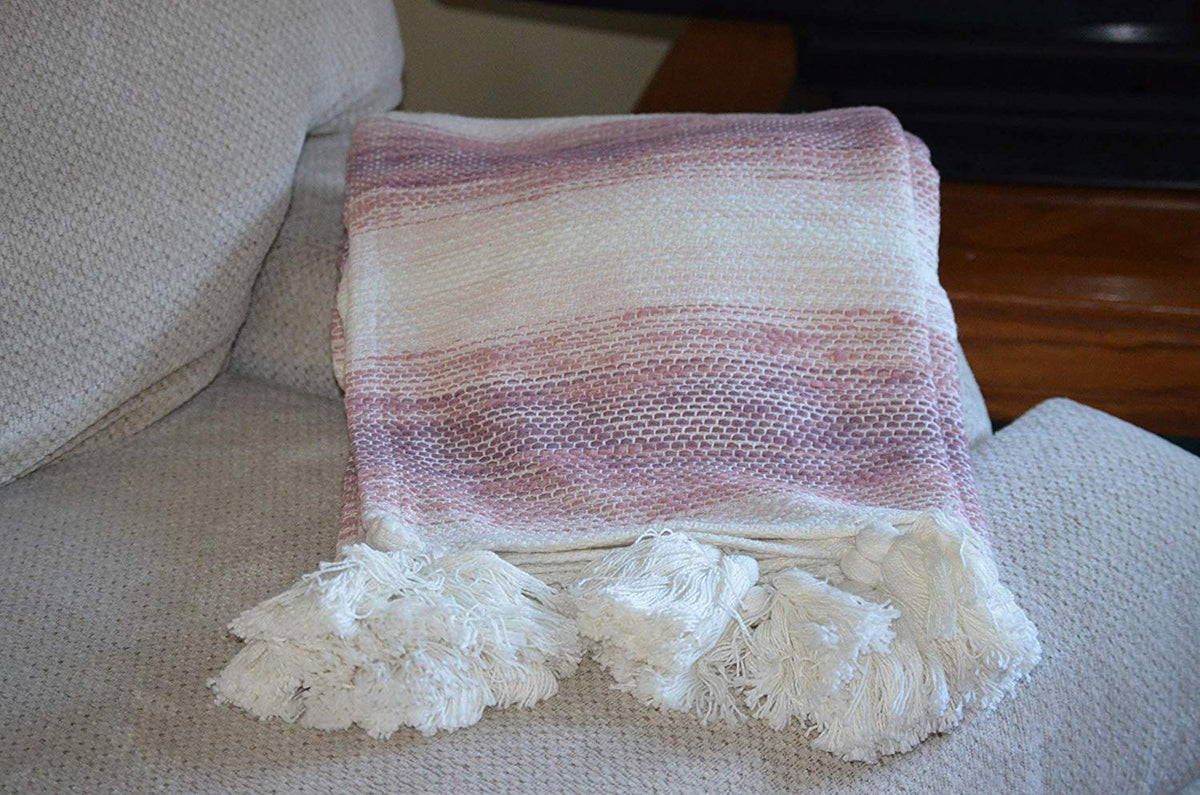 Hand loom Woven Textured Throw Blush/Lavender