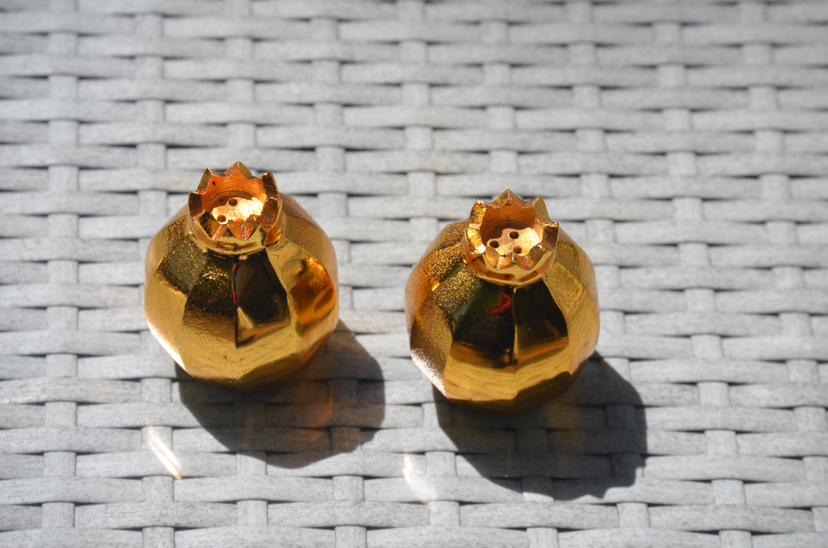 Vibhsa Pomegranate Salt and Pepper Shakers, Gold, Set of 2