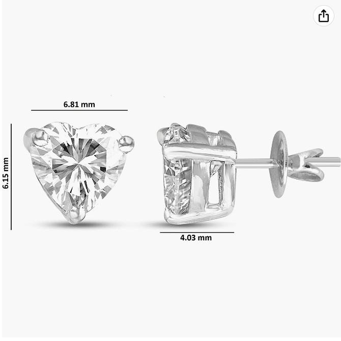 Earrings Heart Shape 4.5mm 0.60 Ct Moissanite 925 Sterling Silver