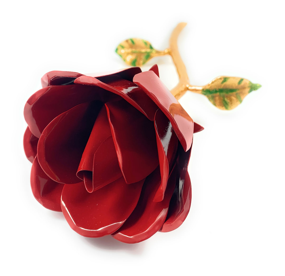 Handcrafted Red Rose Flower with Golden Finish Stem