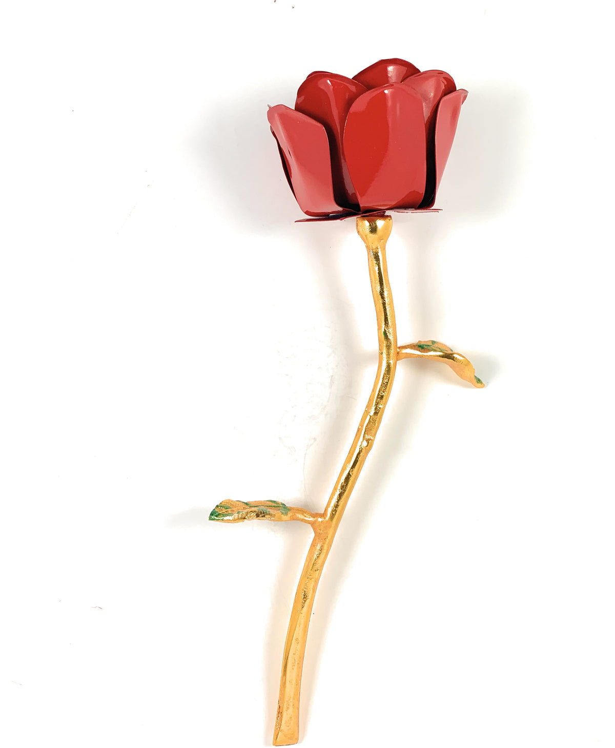Handcrafted Red Rose Flower with Gold Finish Stem