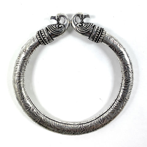 Antique Norse Peacock Head Viking Bracelet With Leaf Pattern - Vibhsa