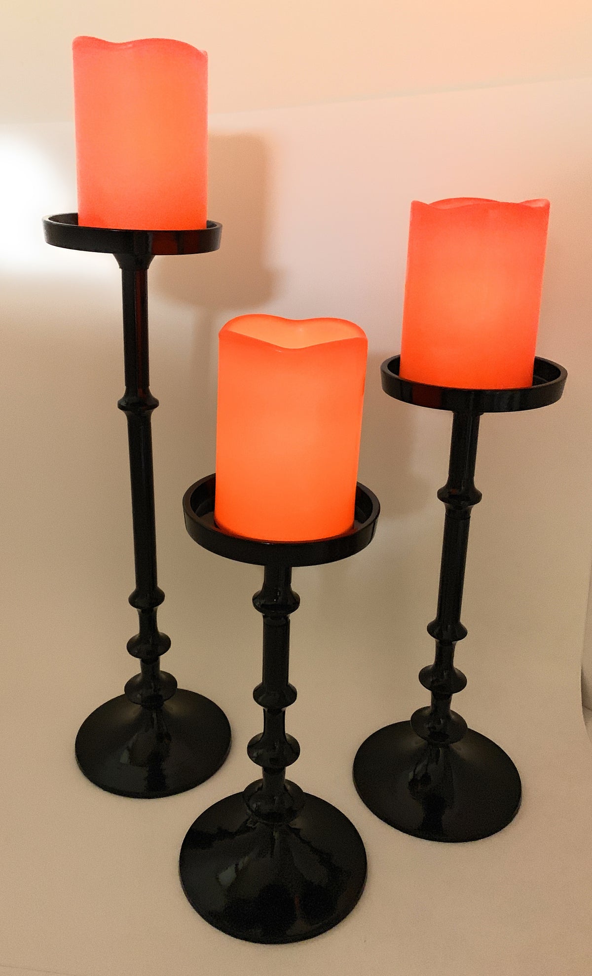 Vibhsa Pillar Candle Holders | Set of 3, Glossy Black, Graduated Heights