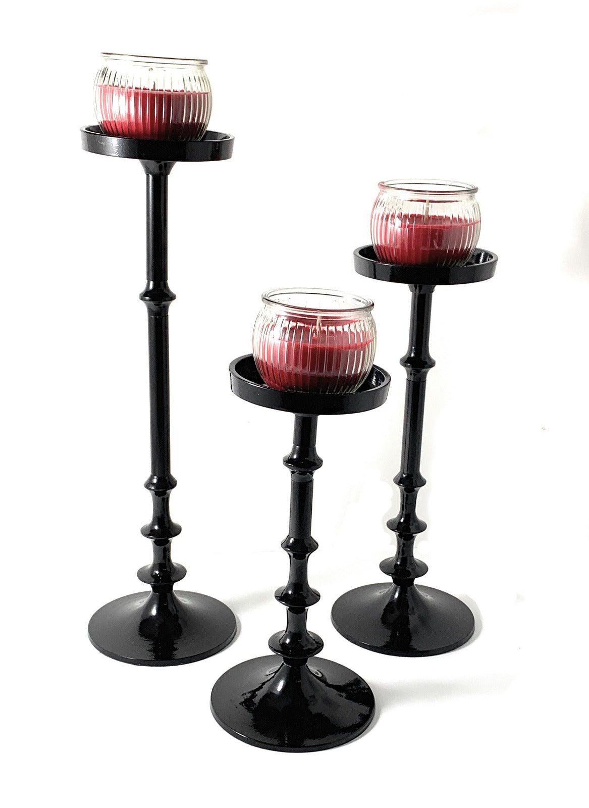 Vibhsa Pillar Candle Holders | Set of 3, Glossy Black, Graduated Heights