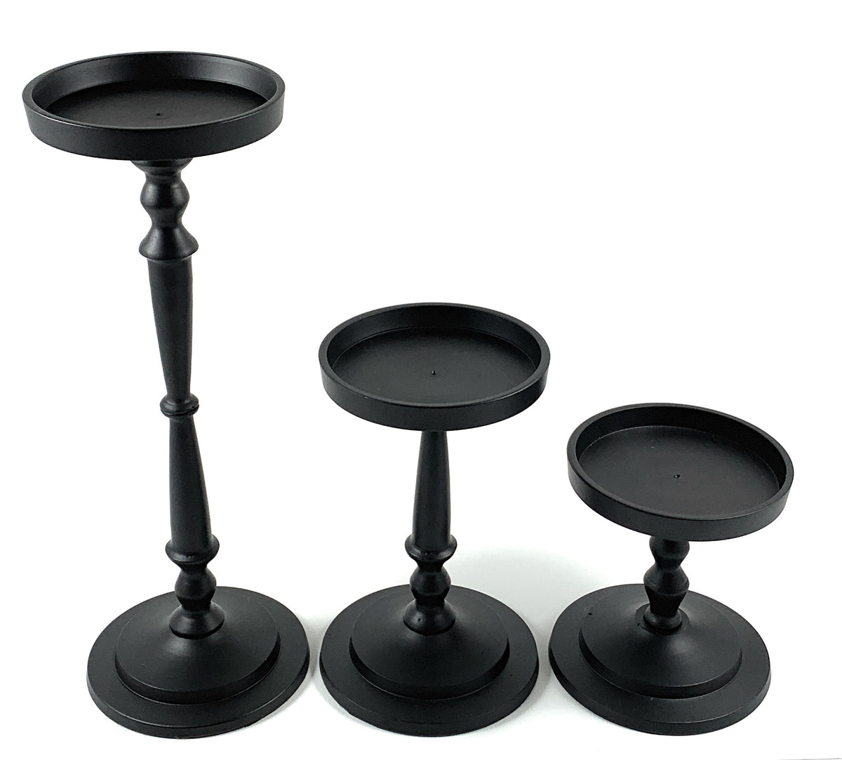 Vibhsa Pillar Candle Holders | Set of 3, Matte Black, Compact Graduated Heights