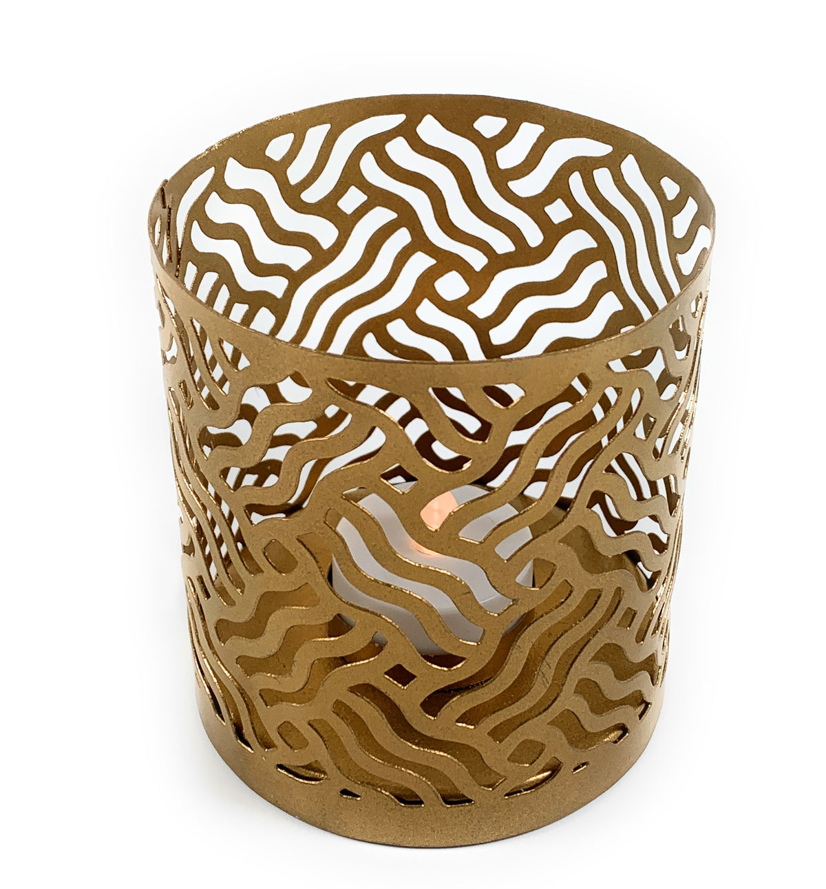 Vibhsa Votive Candle Holders | Set of 2, Gold, Laser-Cut Design