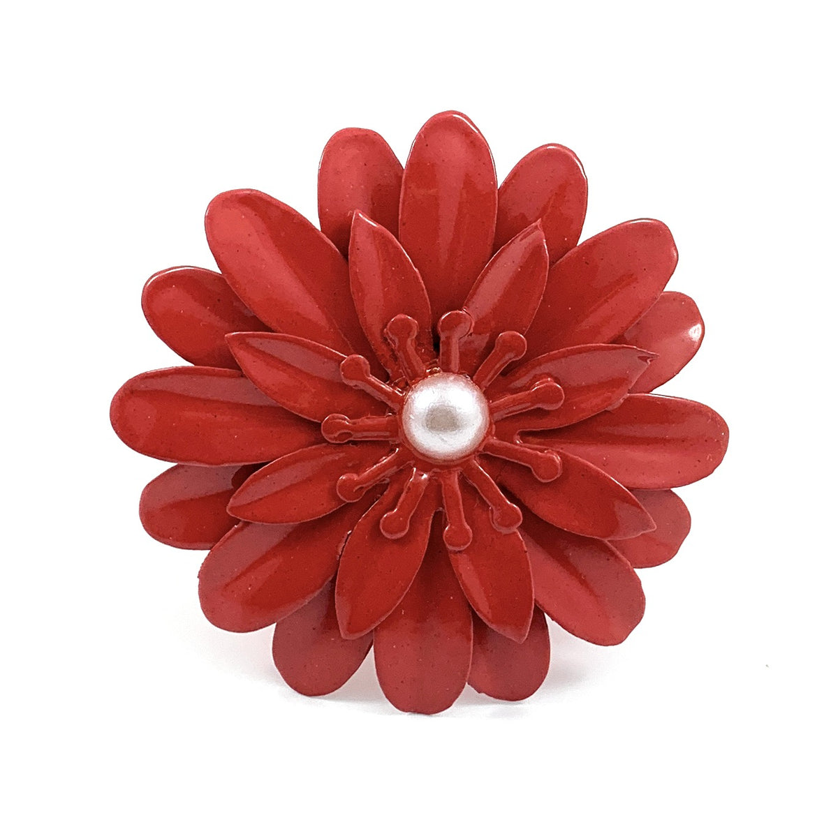 Vibhsa Red Floral Napkin Rings | Set of 4, Pearl Accents, Handcrafted