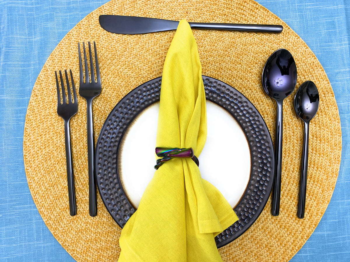 Vibhsa Black Flatware Set 5 Pieces, Service for 1, PVD Black Stainless Steel