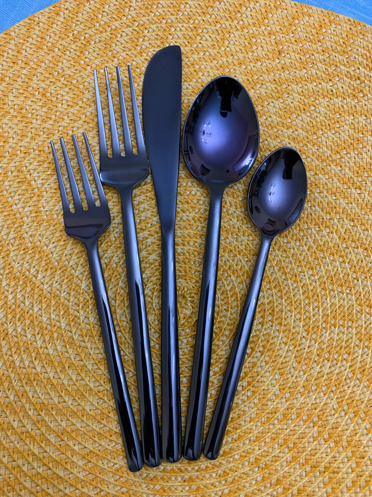 Vibhsa Black Flatware Set 5 Pieces, Service for 1, PVD Black Stainless Steel