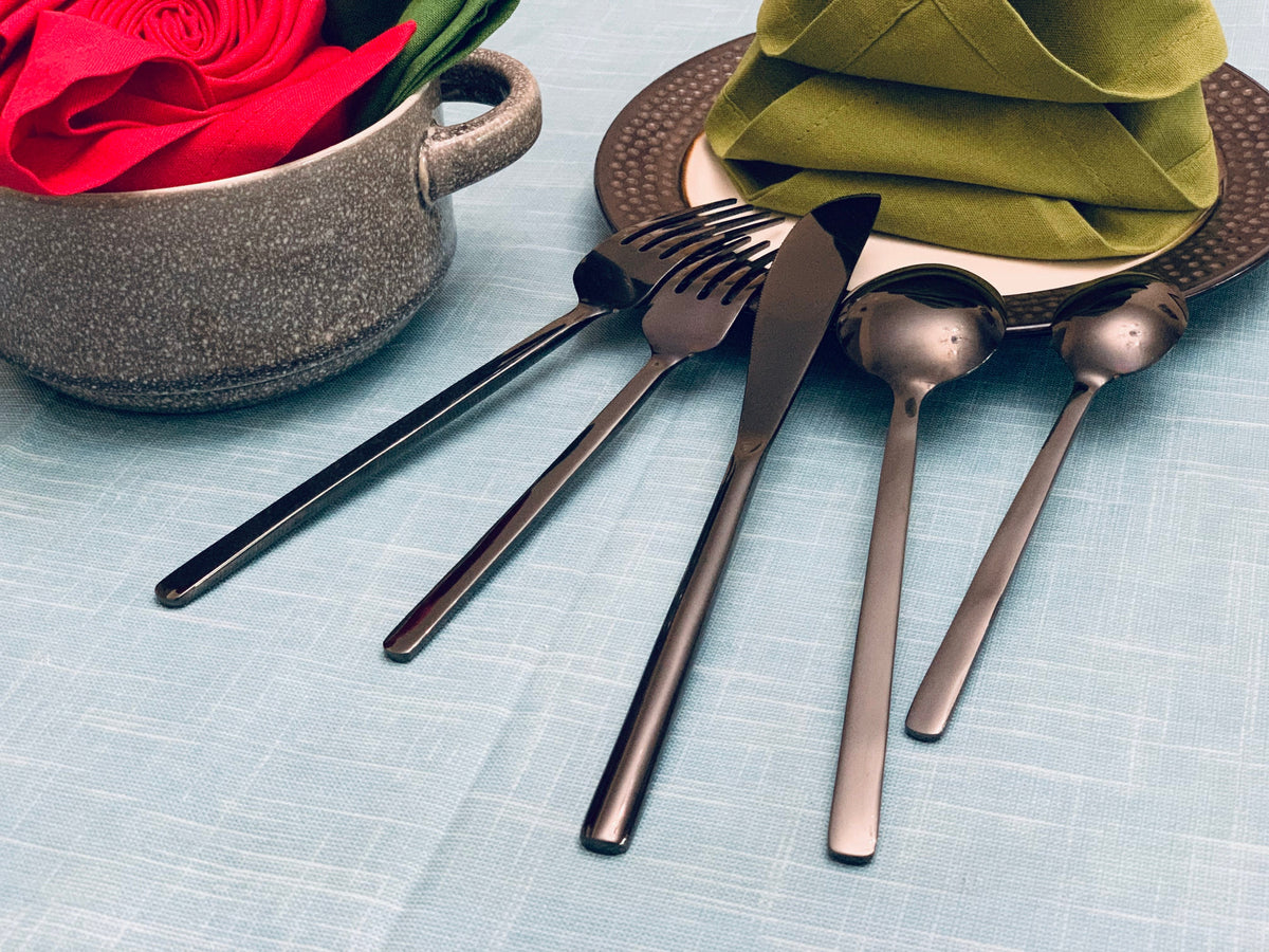 Vibhsa Black Flatware Set 5 Pieces, Service for 1, PVD Black Stainless Steel