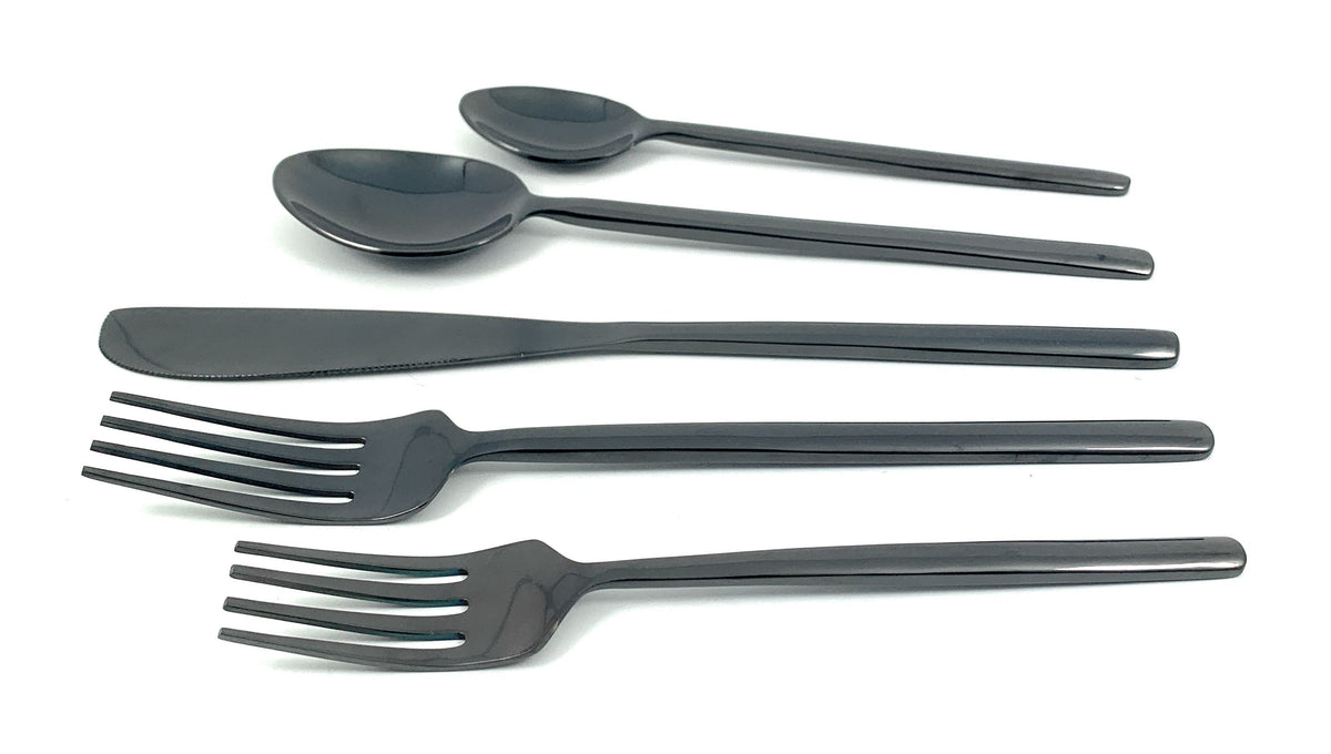 Vibhsa Black Flatware Set 5 Pieces, Service for 1, PVD Black Stainless Steel