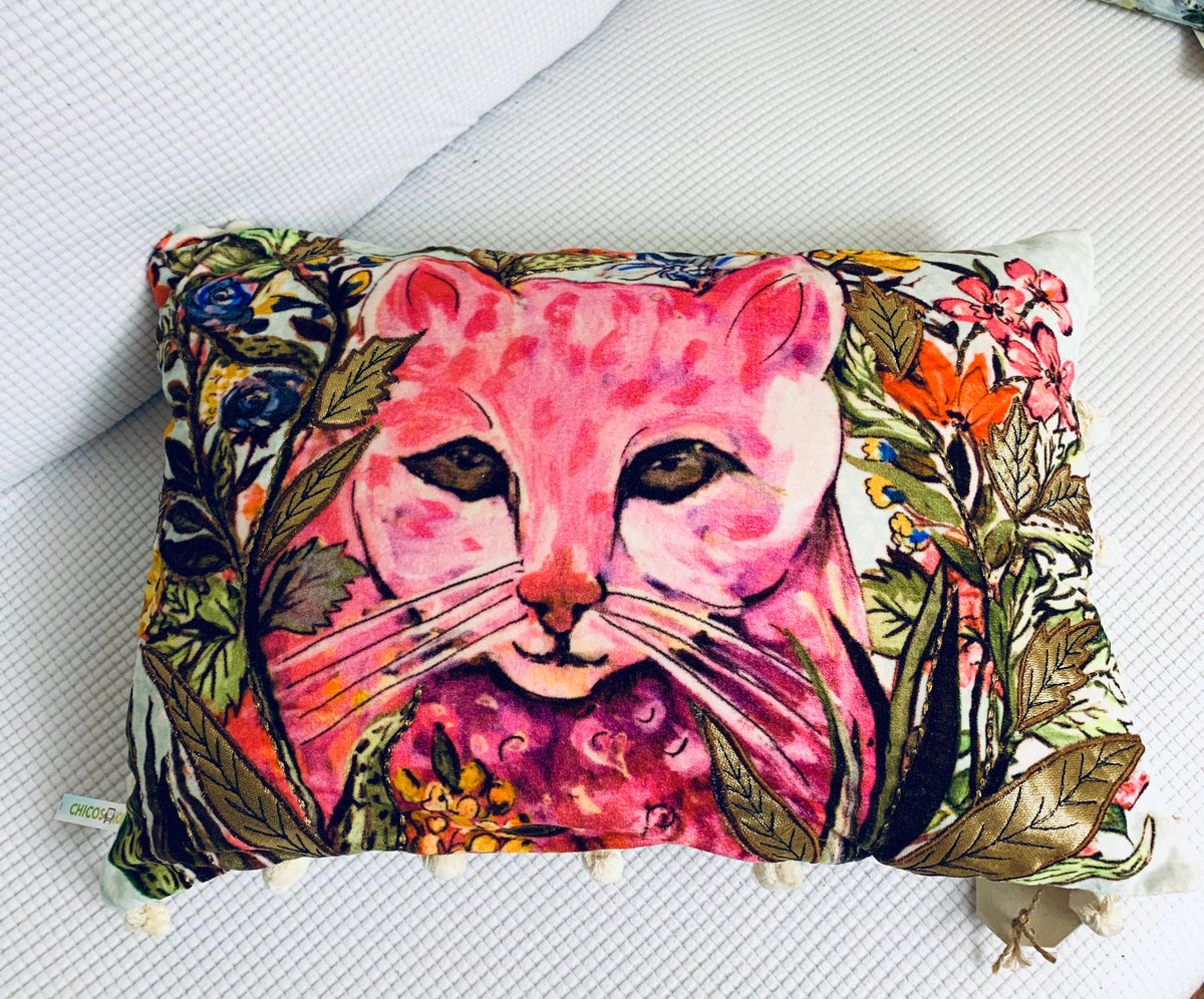 Hand Illustrated  Decorative Cat Pillow 14"X20"