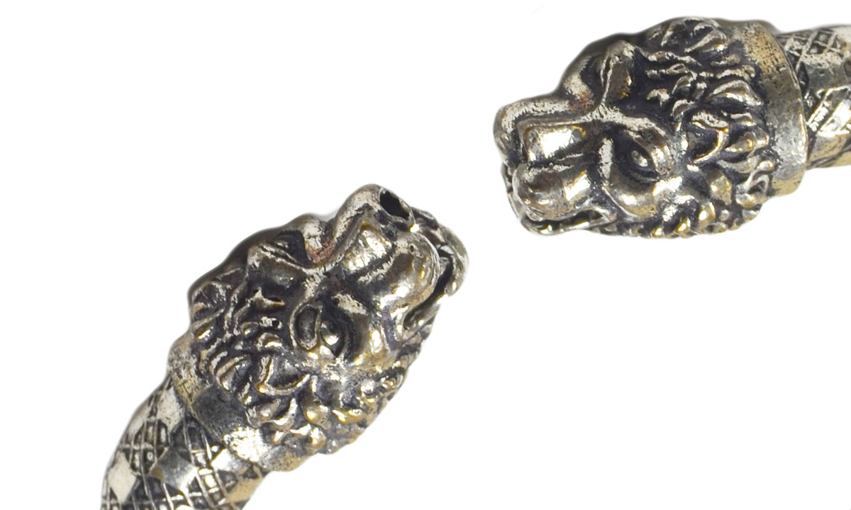 Vibhsa Antique Norse Lion Heads Viking Bracelet With Square Pattern