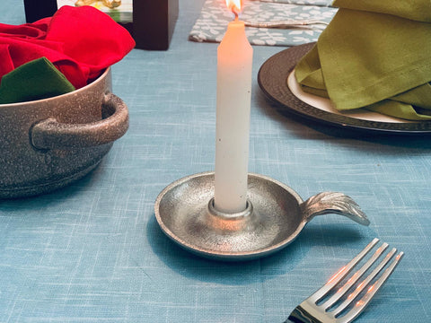 Vibhsa Taper Candlestick Holder Dish-Silver