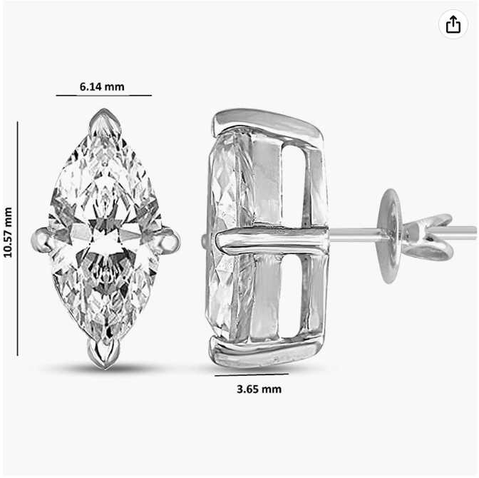 Brilliant Marquise 3mm 0.49 Carat Moissanite 925 Sterling Silver Earrings for Women