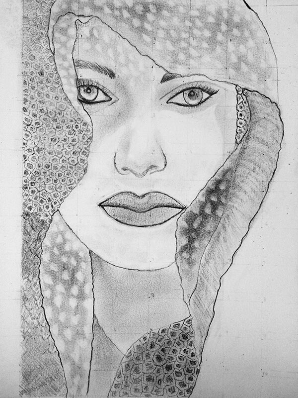 Reflection Original Charcoal Sketch Black & White