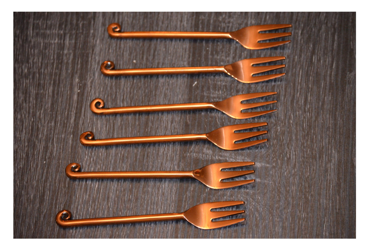 Vibhsa Copper Finish Appetizer Forks, Set of 6