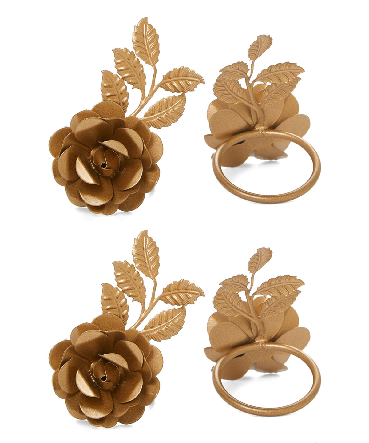 Vibhsa Gold Rose Napkin Rings | Set of 4, Handcrafted