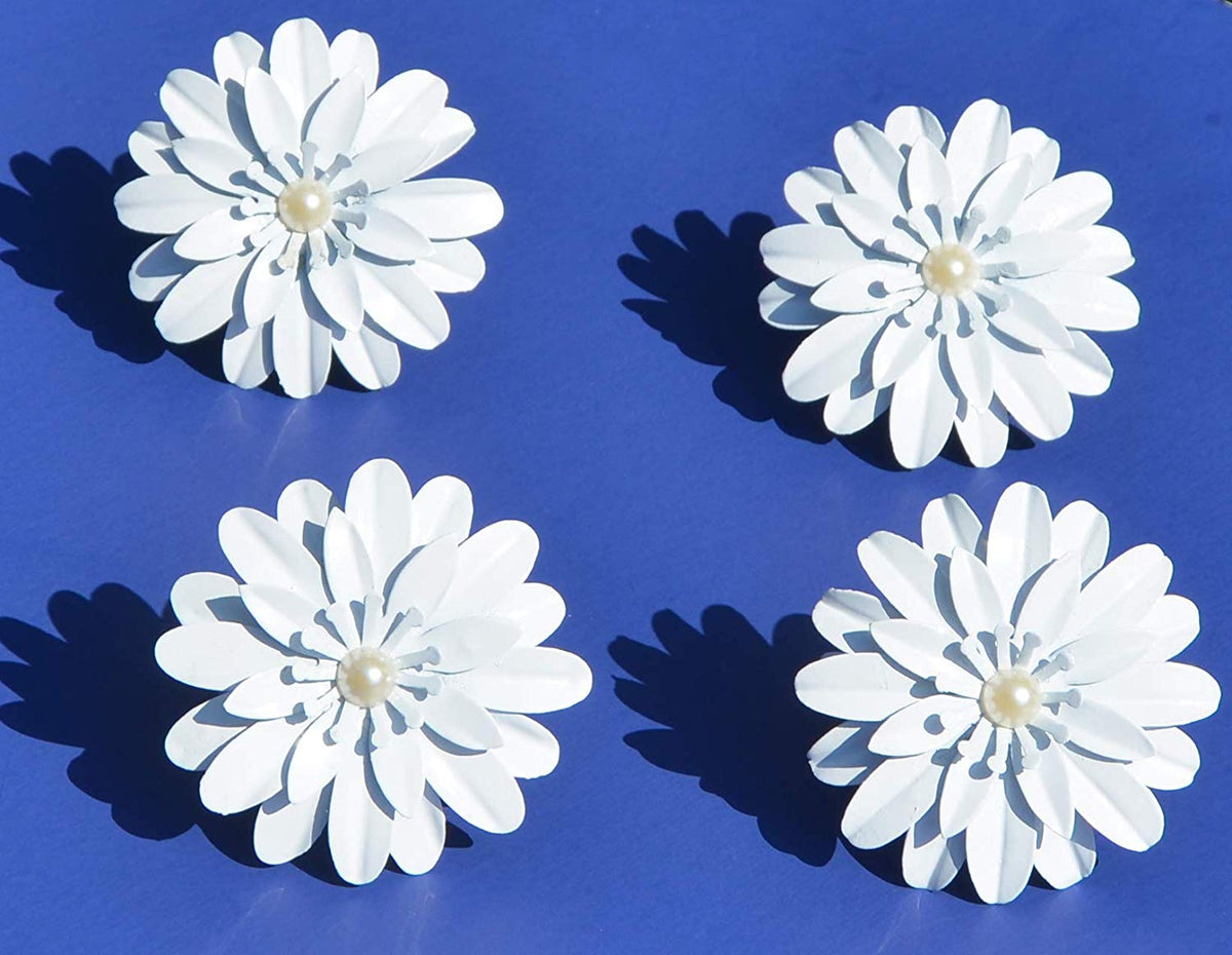 Vibhsa White Floral Napkin Rings | Set of 4, Pearl Accents, Handmade